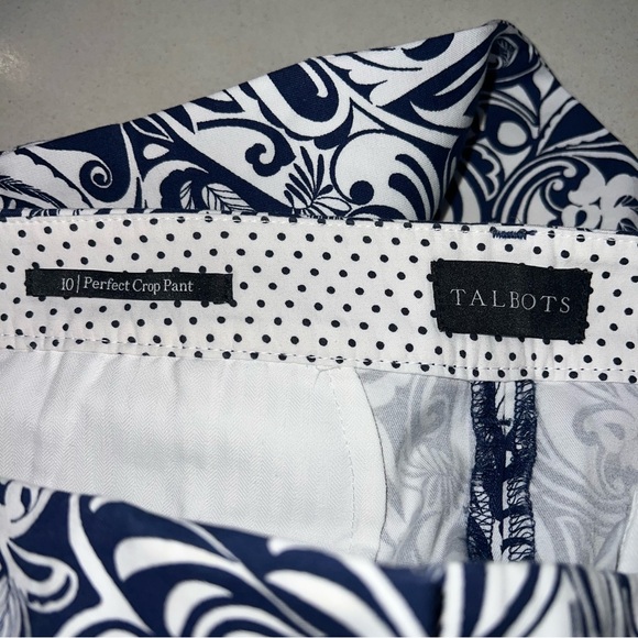 Talbots Perfect Crop Slim-Leg Pants - Paisley - Navy White - Size 10 - Boho Chic - Picture 8 of 9